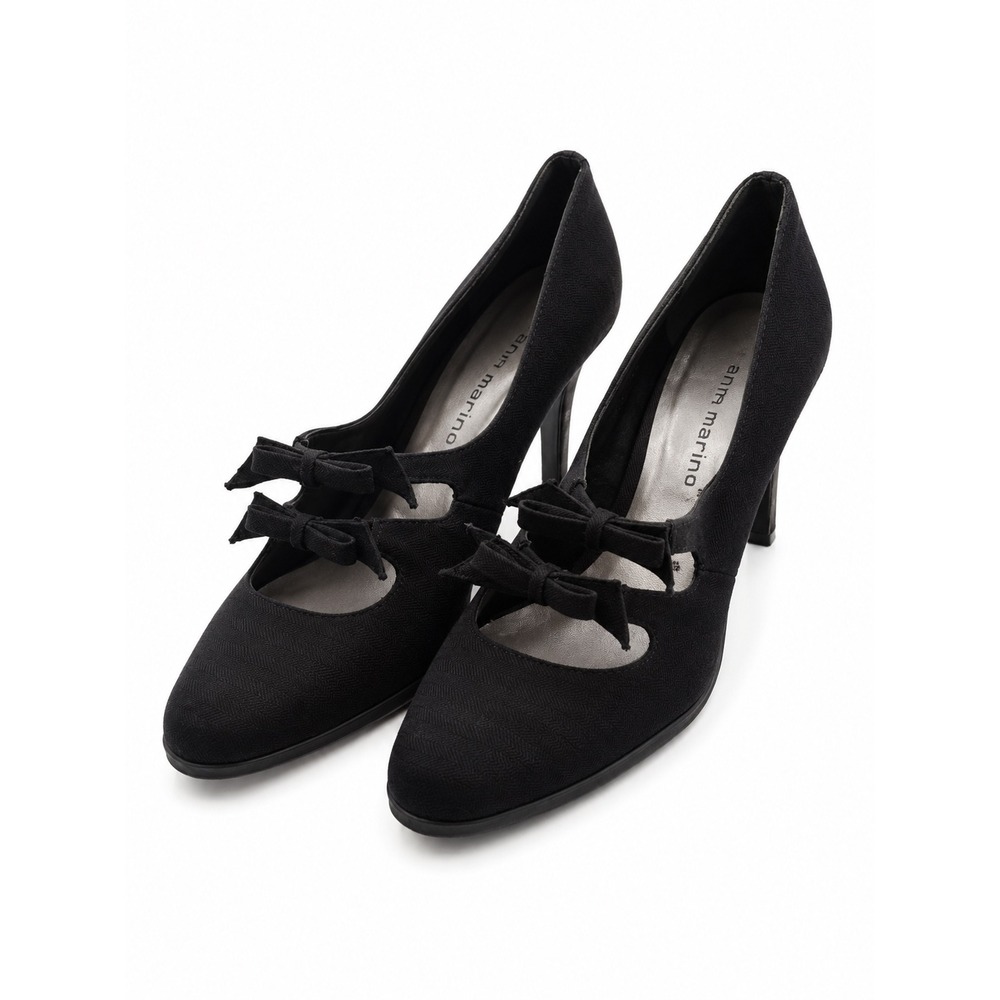 Ann Marino Vintage Y2K Black Bow Mary Jane Stiletto Pumps Women's Size 6.5